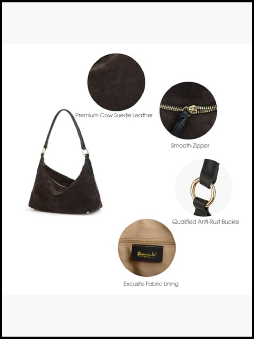 Slouchy Suede Hobo Bag Crescent Shoulder Tote Chic Boho Minimal Work Satchel - Picture 5 of 7